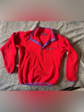 Vintage Patagonia 1989 synchilla Snap-T Red Fleece pullover Purple Trim size M